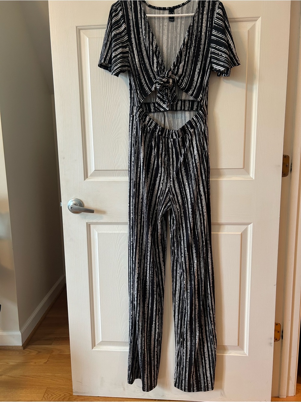 Windsor Black & White Striped Tie-Front Wide-Leg Jumpsuit